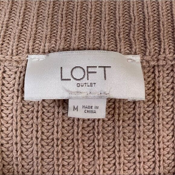 Loft Tan Ribbed Knit Pocket Front Sweater - Picture 4 of 5